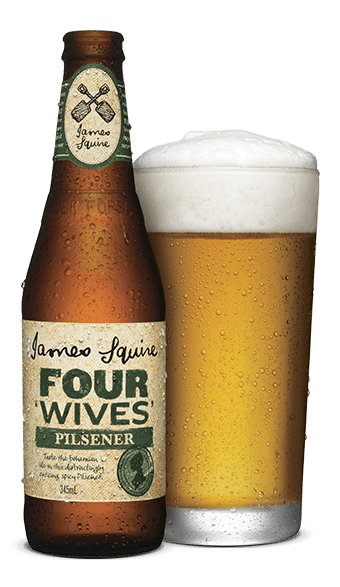 A bottle and schooner of James Squire Four Wives Pilsner