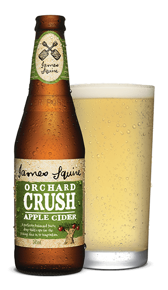 A bottle and schooner of James Squire Orchard Crush Apple Cider